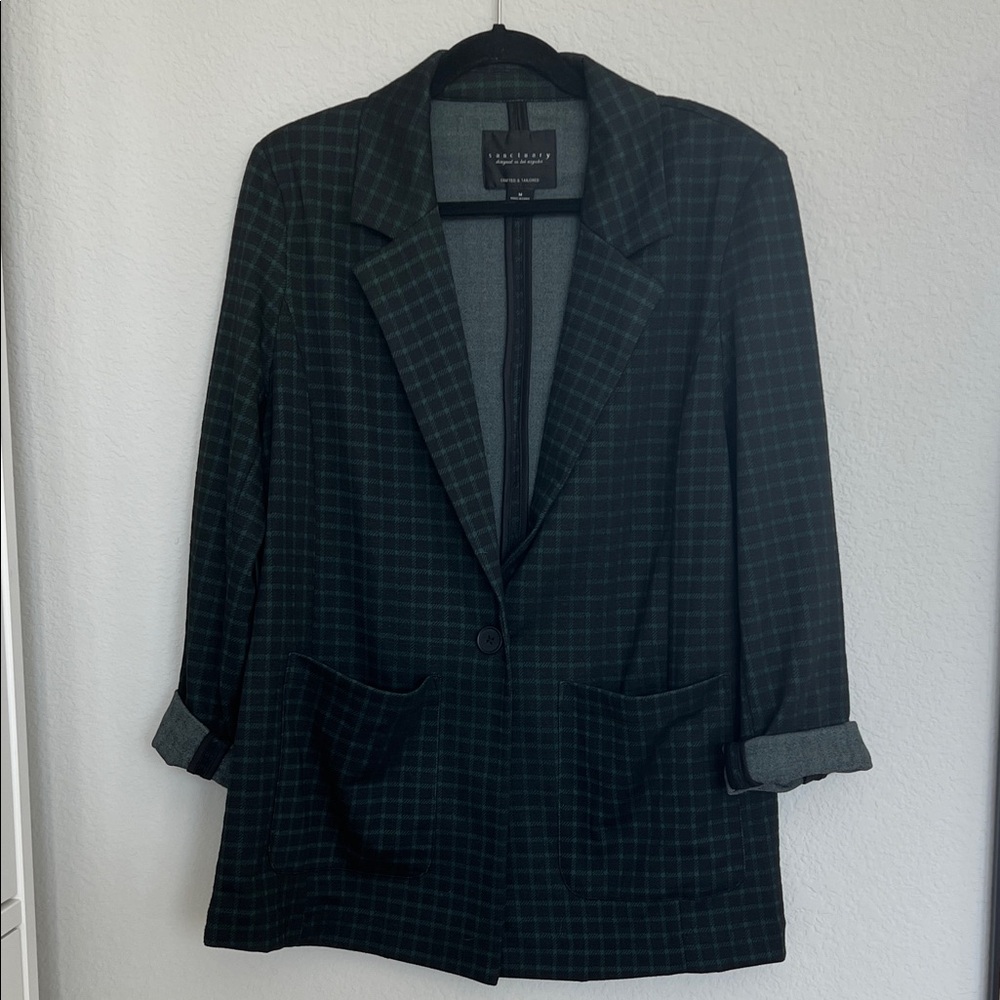 Sanctuary Crafted & Tailored Green & Black Tartan Plaid Blazer